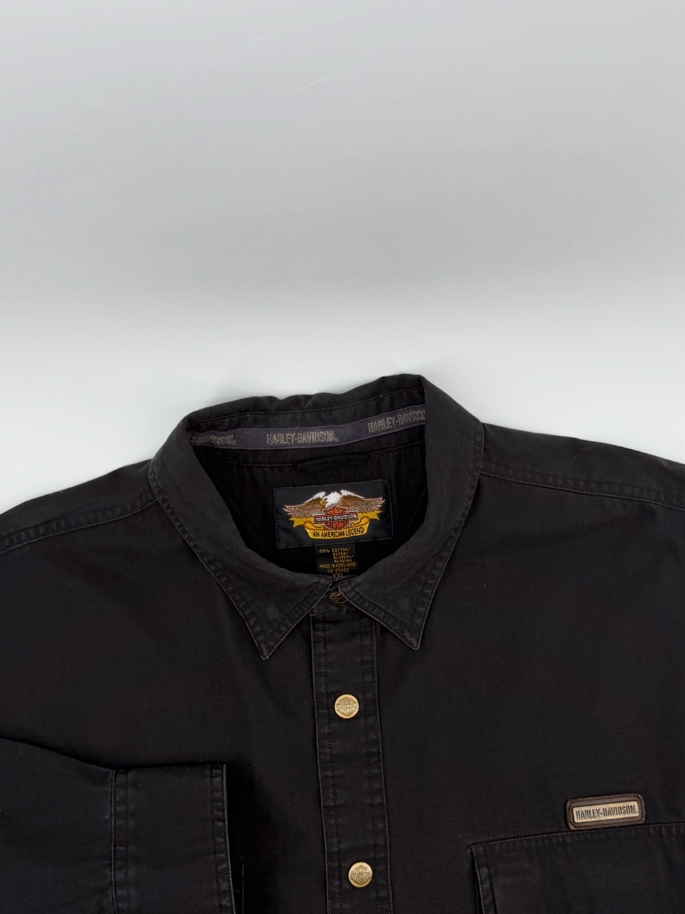 Harley-Davidson Black Long-Sleeve Button-Down Shirt Men’s XXL with Gold Buttons